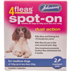Johnson's Veterinary 4fleas 250mg Spot-On Solution for Medium Dogs 10-25kg- 2 Pipettes