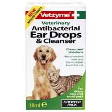 Vetzyme Antibacterial Ear Drops & Cleanser for Cats & Dogs - 18ml