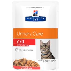 Hills Feline C/D Urinary Stress Food 4x12x85g Pouches (Salmon)