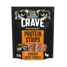 CRAVE Protein Strips Dog Treats - Turkey & Chicken (7x55g)